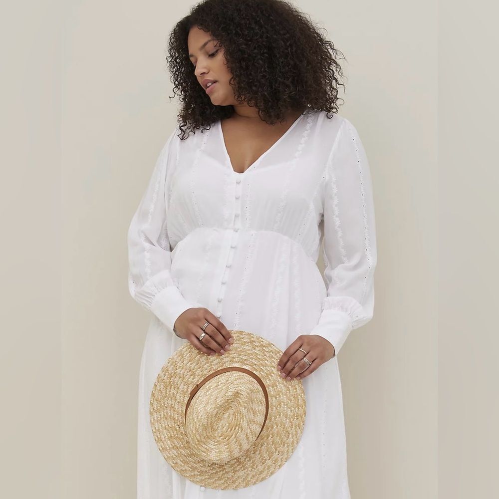 Torrid White Button-Down Long Sleeve Dress w/ Slip Embroidered XXL Cottagecore - Picture 6 of 13